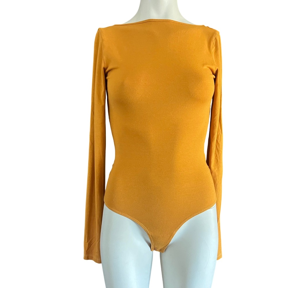 Agolde Mustard Orange Long Sleeve Boat Neck Scoop Back Bodysuit A7065-1259 Small